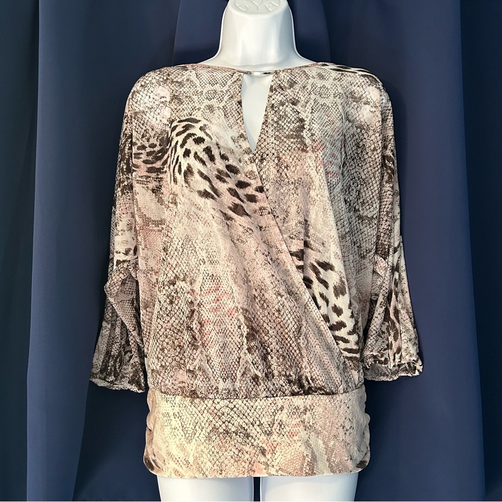 Jennifer Lopez Brown and Cream Animal Print Blouse